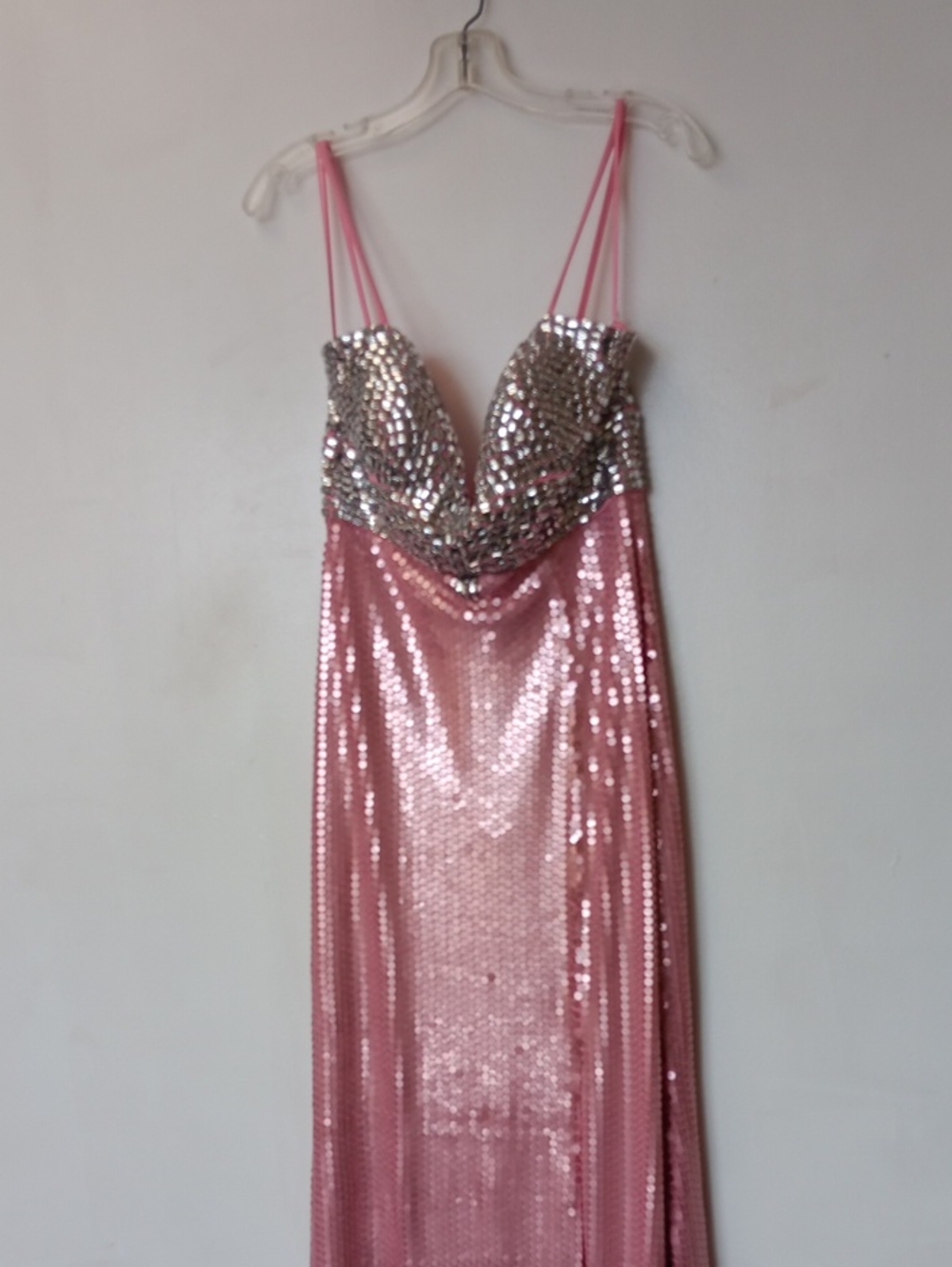 Jovani Pink Sequin Maxi Dress with Silver Beaded Bust